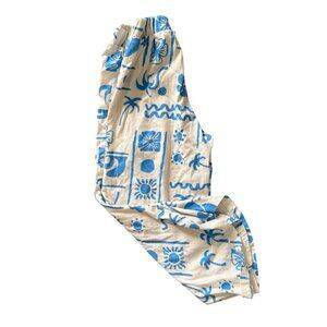 Zara Kids Tropical Print Pants Blue Beige Elastic Waist Girls Size 9